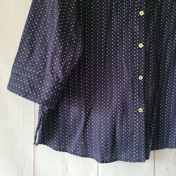 Foxcroft ¾ Sleeve Polka Dot Women’s Plus 16W Blouse, 100% Cotton, Wrinkle Free - Picture 2 of 10